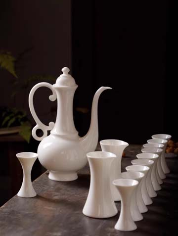 手工羊脂玉瓷酒具