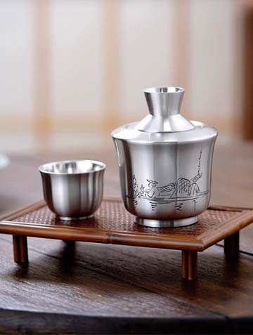 斑锡龙三才温酒壶套装